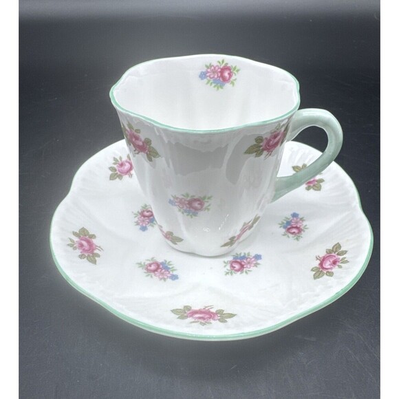 VTG Shelley ROSEBUD Fine Bone China Demitasse Cup & Saucer Set England - Picture 5 of 12